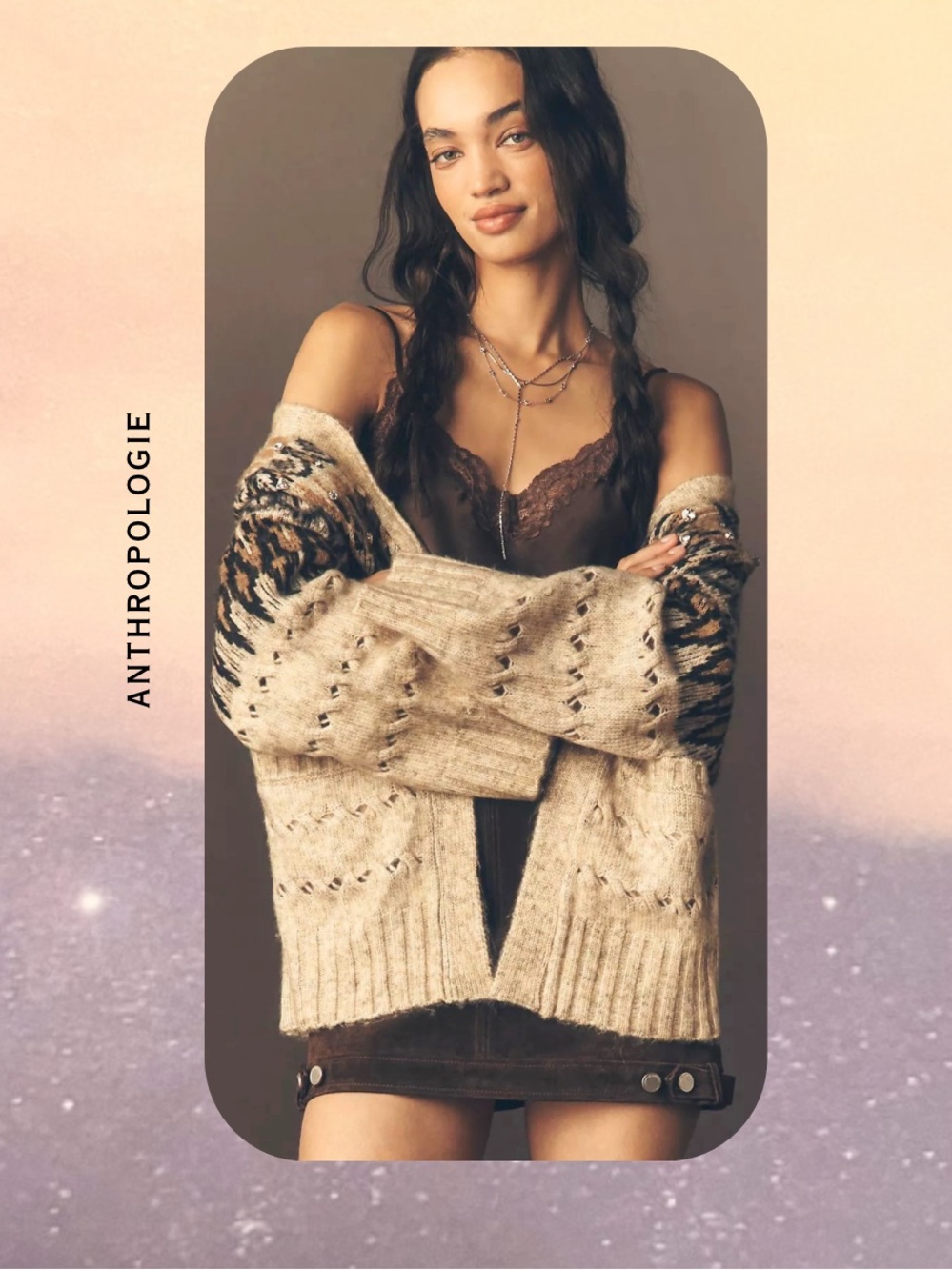 Mare Mare Anthropologie Open Knit Cardigan with Embellished Rhinestones